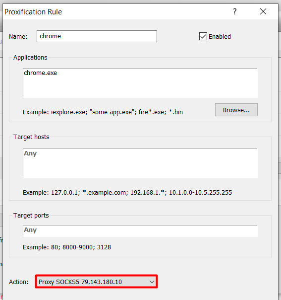 Select the proxy server you need from the drop-down list