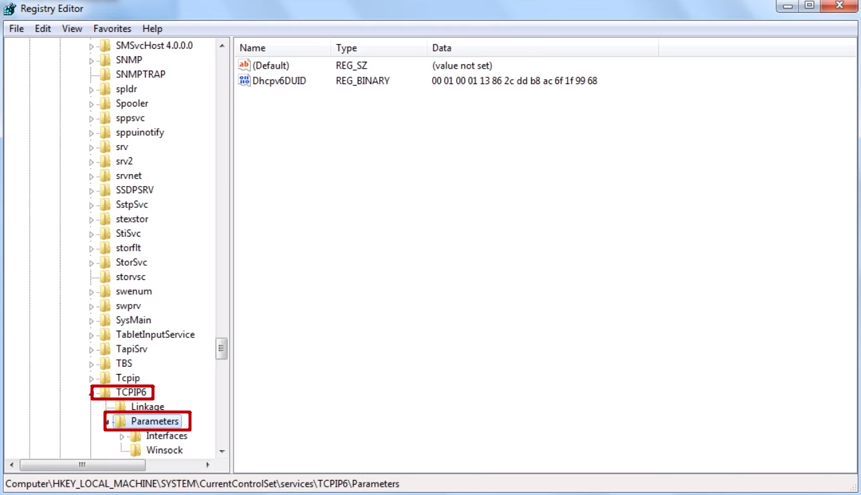 Select TCPIP6 \ Parameters