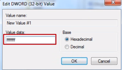 We set the value of this parameter (ffffffff), but not in decimal, but in hexadecimal