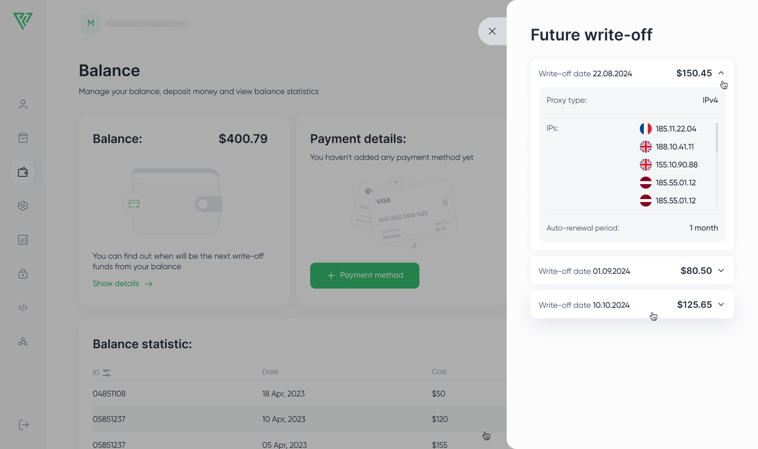 Auto top-up transaction history showing recurring charge amount and trigger details