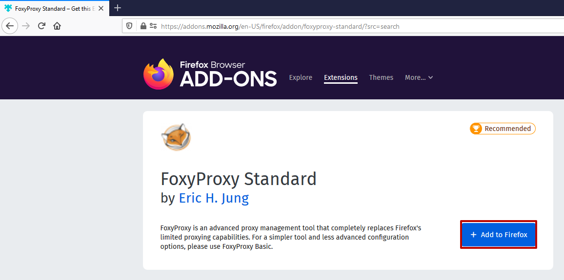 Foxyproxy for Mozilla Firefox interface