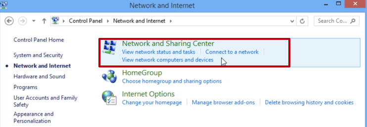 Go to «Network and Sharing Center»