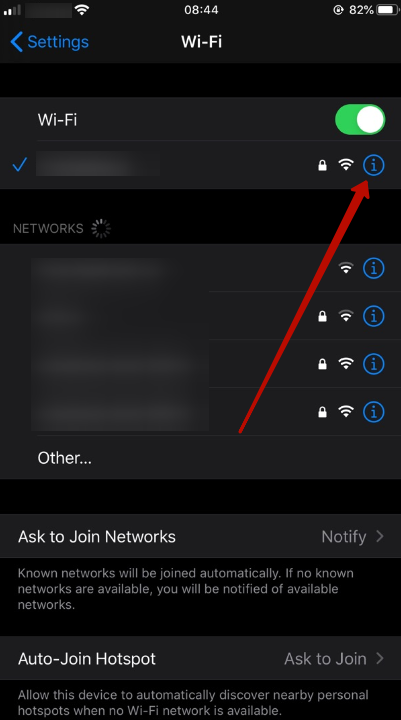 Press the «i» button next to the «Wifi» network