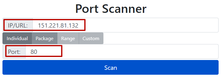 Enter your IP, select the required port and click «Scan / Check»