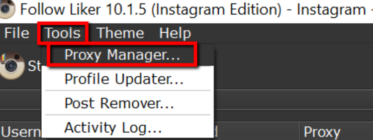 To import a list, click on Tools -> Proxy Manager