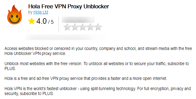 Hola Free VPN Proxy Unblocker interface