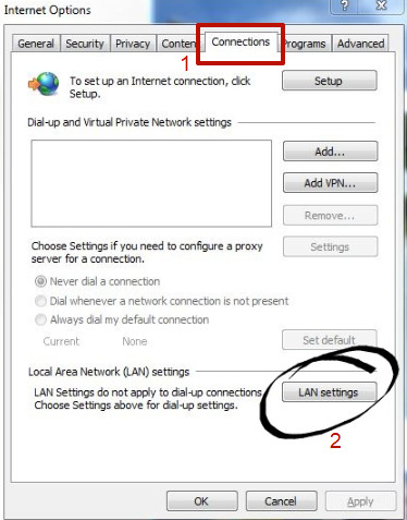 Choose «Connections» - «LAN settings»