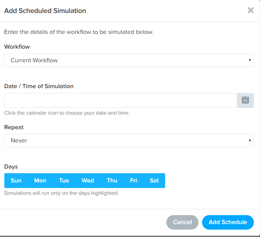 Укажите требуемые параметры в открывшемся окне и нажмите Add Schedule