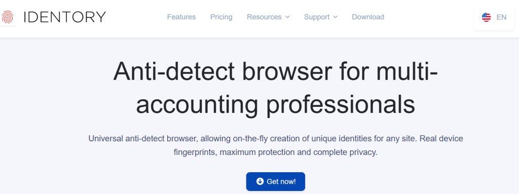 Identory browser main page.png