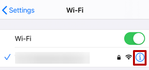 Press the «i» button located near the Wi-Fi network to which you are connected