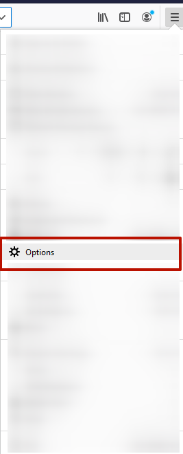 In the browser menu, select «Options»