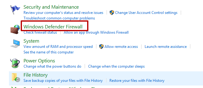 Open the «Windows Defender Firewall» menu