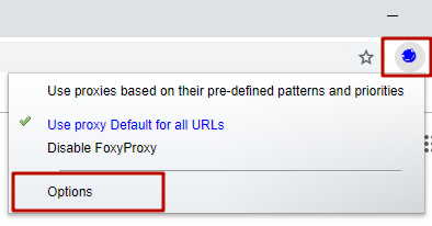 Click on FoxyProxy icon and press the «Options» button