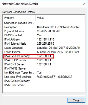 Look at IPv4 Default Gateway