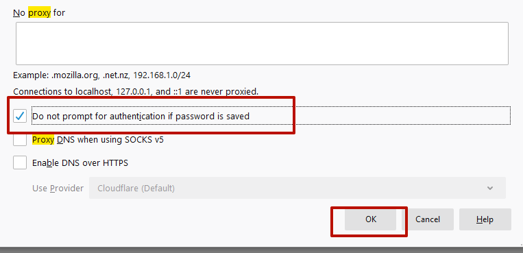 Put a checkmark on the menu «Do not prompt for authentication if a password is saved» and click «OK»